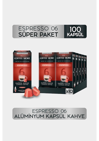 Coffee More 6 Espresso Kapsül Kahve 10 X 10 Paket 100 Adet Nespresso Uyumlu Kapsül Kahve