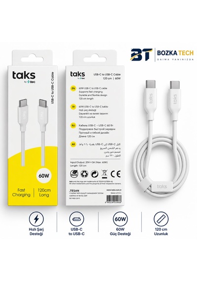 Ttec Taks 60w Usb-c To Usb-c Type-c Hızlı Şarj Ve Data Kablosu 120 Cm Beyaz Type C To Type C 60w