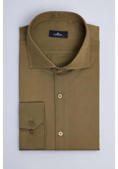 Tudors Erkek Slim Fit Dar Kesim %100 Pamuk Koton Saten Premium Seri Yeşil Gömlek-32843 Yeşil