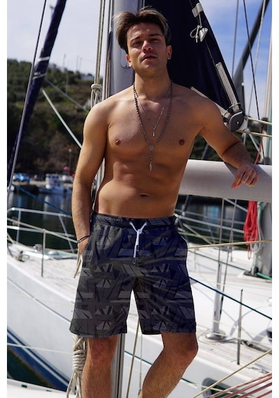 Miami Beach Uzun Boy Model Su İtici Özellikli Dijital Baskılı Erkek Plaj Deniz Şort Mayo 001