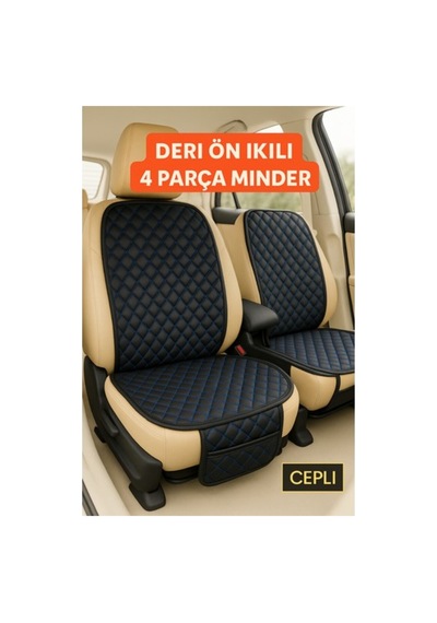 Suni Deri Oto Koltuk Minderi Silinebilir Leke Tutmaz Kapitone 2'li Siyah Mavi