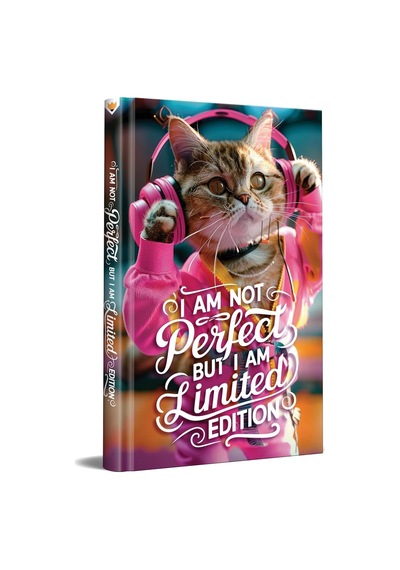 Müzik Dinleyen Kedi Tasarımlı Çizgili Not Defteri 13x21 Cm Sert Kapak 192 Sayfa