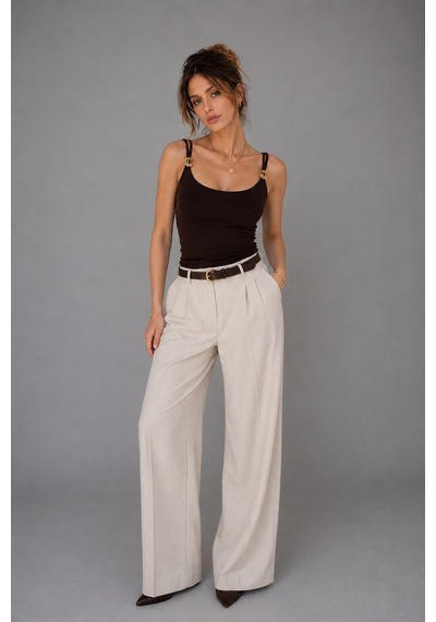 Wild Bee Kadın Kahverengi Aksesuar Detaylı İp Askılı Slim Fit Bluz