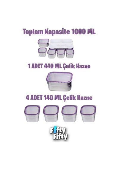 Vagonlife Lunch Box 1000 Ml Sızdırmaz,karışmaz 5 Hazneli Yeni Nesil Sefer Tası -fflbox40097 Mor