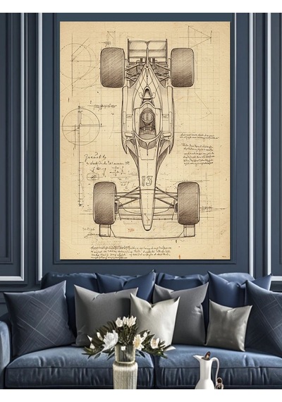 Formula 1 Araç Eskizi Dekoratif Kanvas - Mdf Ahşap Tablo
