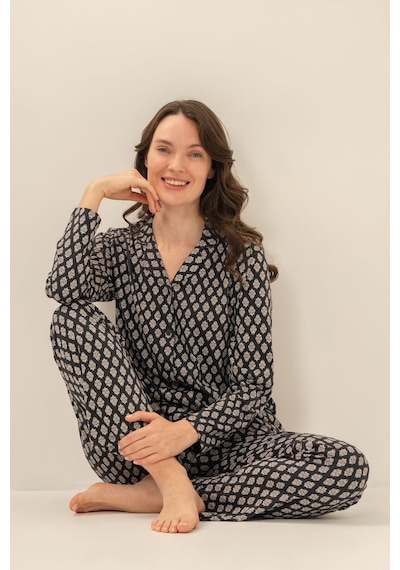 Arnetta Kadın Desenli Antrasit Gömlek Pijama Takımı Ar3750-s-v1 Ar3750-s-v1