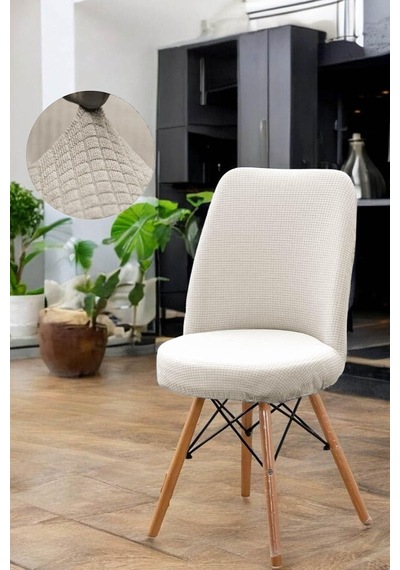 Oval Sandalye Kılıfı Büyük Oval Likralı Yıkanabilir Streç Lastikli Sandalye Örtüsü Krem Rengi Krem Diğer
