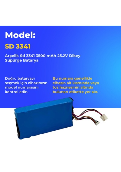 Arçelik Sd 3341 3500 Mah 25.2v Dikey Süpürge Batarya