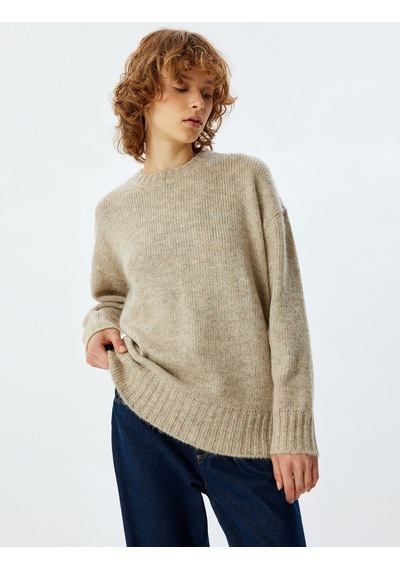 Koton Basic Triko Tunik Bisiklet Yaka Uzun Kollu Kahverengi 5wal60002ıt Kahve