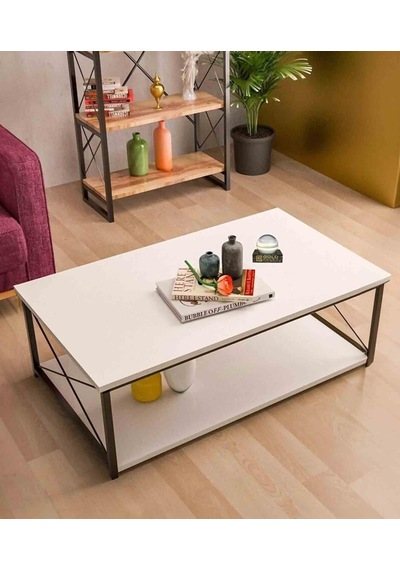 Reyo Falez Orta Sehpa Double Minimalist Beyaz