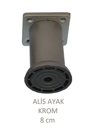 Alis Ayak, Baza Koltuk Dolap Ayağı, Plastik, Krom, 8 Cm, Vidalarıyla Mat Krom