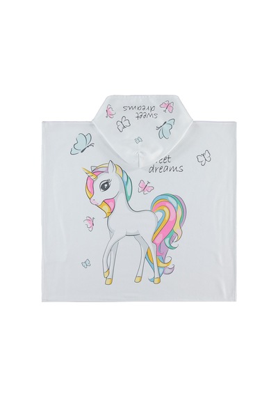 Civil Girls Unicorn Baskılı Pelerin 6-9 Yaş - Beyaz