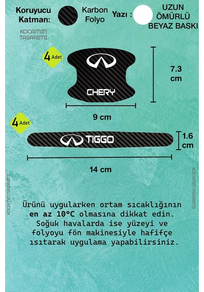 Chery Tiggo Kapı Kolu Karbon Folyo Seti Tiggo Uyumlu, 8 Parça Çizilmeye Dayanıklı Şık Tasarım