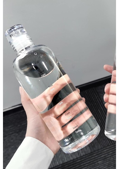 Borosilikat Cam Matara 750 Ml Su İçme Saatli Dereceli Matara Suluk