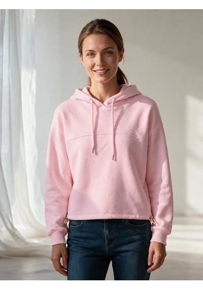 Nealirsanall.com Kadın 3 İplik Şardonlu Kapşonlu Eteği Stoperli Sweatshirt Pembe