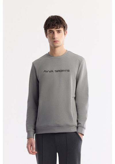 Avva Erkek Gri Bisiklet Yaka Baskılı Bi-stretch İnterlok Regular Fit Sweatshirt A51y1208