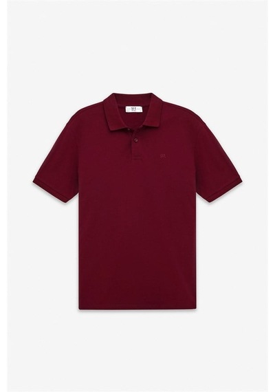 Süvari Koyu Bordo Regular Düz Nakışlı Pike Düğmeli Polo Yaka Tişört Sts1014000018-k09