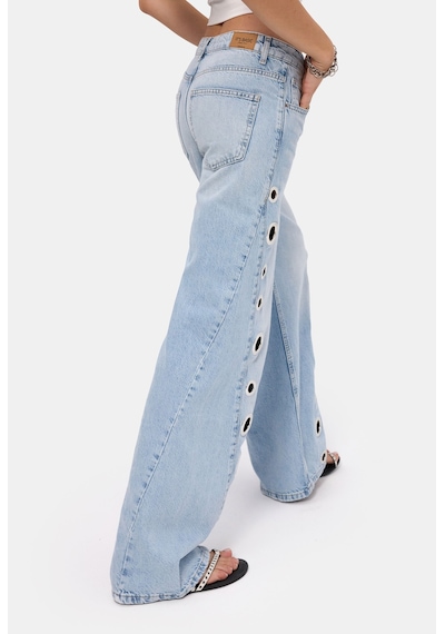 it's basic Kadın Ice 4s6-3 Palazzo Fit Kuş Gözü Detaylı Tasarım Denim Jean Buz Mavi