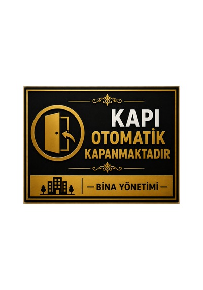 Lüks Gold Serisi Kapı Otomatik Kapanmaktadır Uyarı Levhası - 25x35 Cm 3mm Dekota