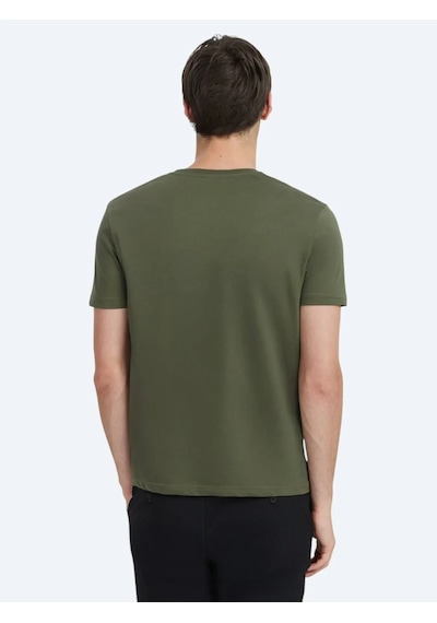 Kip Haki Düz Bisiklet Yaka %100 Pamuk T-shirt Haki