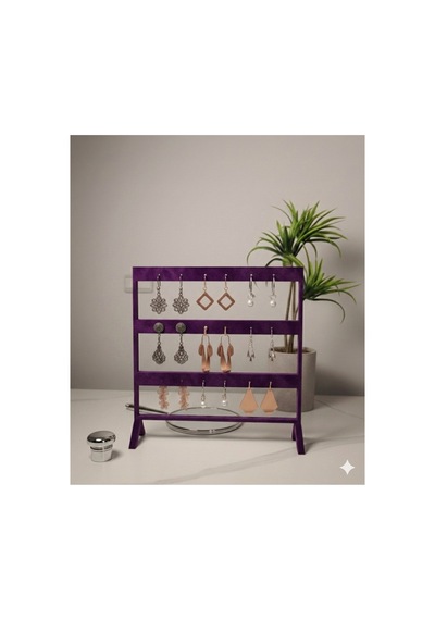 Şık Modern Küpe Standı, Mor Takı Düzenleyici, Takı Standı , Küpe Askısı , 3 Bölmeli Organizer