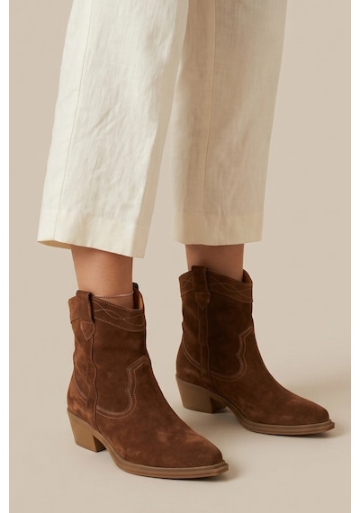 Sovenso Arizona Hakiki Deri Desert Süet Taba Western Kovboy Çizmesi