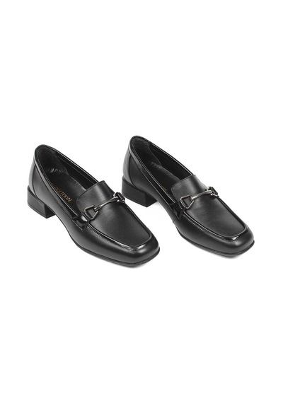 Kadın Siyah Kalın Topuklu Deri Loafer