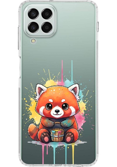 Samsung Galaxy M33 İle Uyumlu Splash Tilki Tasarımlı Şeffaf Silikon Kılıf Şeffaf