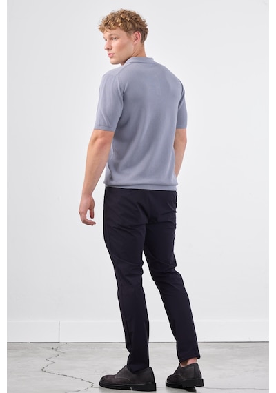 Dufy Gri Polo Düğme Yaka Düz Renk Slim Fit Erkek Triko Gri