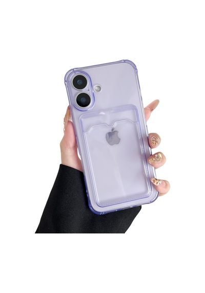 Teknomoda Apple Uyumlu iPhone 17 Kılıf Kartlıklı Anti Şok Korumalı Şeffaf Silikon Lila Lila