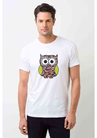 Baykuş Baskılı Beyaz Erkek Tshirt (530981018)