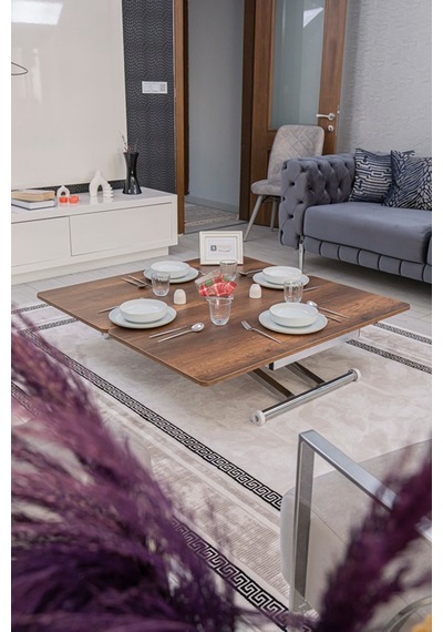 Home Üst Tabla Mdf Barok Ceviz Oval Köşe Alt Krom