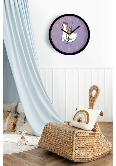 Sevimli Ördek Çocuk Odası Duvar Saati - 25cm - Önü Camlı Siyah Kasa - Sessiz Mekanizma-jh1140 Siyah