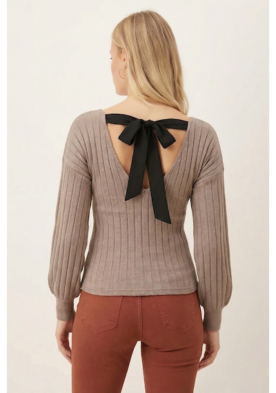 Armonika Kadın Vizon Ön Arka V Yakalı Sırtı Bağlamalı Bluz Arm-26k001080 Armonika Kadın Vizon Ön Arka V Yakalı Sırtı Bağlamalı Bluz Arm-26k001080