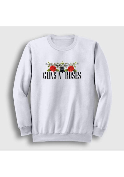 Presmono Unisex Thorns Guns N' Roses Sweatshirt Beyaz