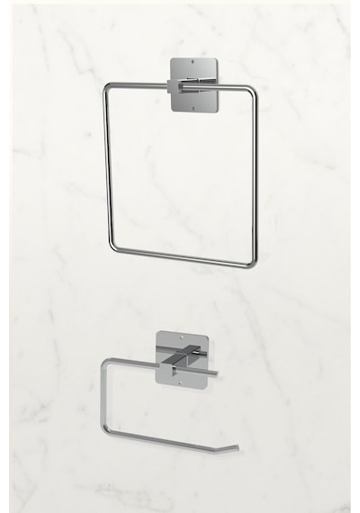 Karteya Yapışkanlı Gümüş Wc Kağıtlık Ve Kare Havluluk Banyo Mutfak 2'li Set Krom