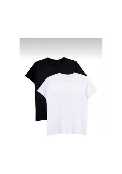 Bürke 2'li Erkek/Unisex Siyah-Beyaz Renk %100 Pamuk Bisiklet Yaka Basic Tişört