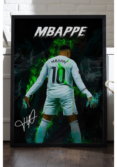 Kylian Mbappe Siyah Ahşap Çerçeveli Poster, Dekoratif Futbol Duvar Tablosu