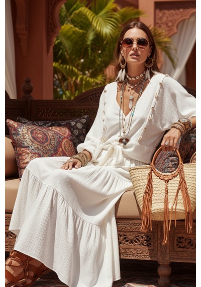 Fashion Cocktail Midye İstiridye Deniz Kabuğu V-yaka Bağlamalı Crop Dizaltı Etek Bluz Sahil Yazlık Bohem 2li Takım Beyaz Fashion Cocktail Midye İstiridye Deniz Kabuğu V-yaka Bağlamalı Crop Dizaltı Etek Bluz Sahil Yazlık Bohem 2li Takım Beyaz