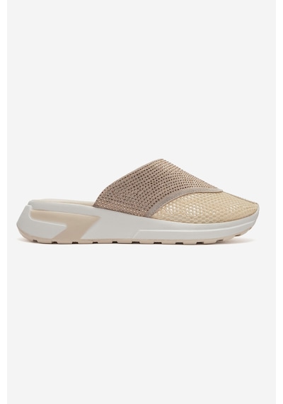 Luvishoes Glea Bej Taşlı Fileli Burnu Kapalı Kadın Terlik Bej
