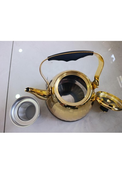Zekioğlu 3 Litre Altın Gold Paslanmaz Çelik Çaydanlık Aynalı Gövde Ergonomik Sap 5 Katmanlı Kapsül Taban İthal Demlik Sarı