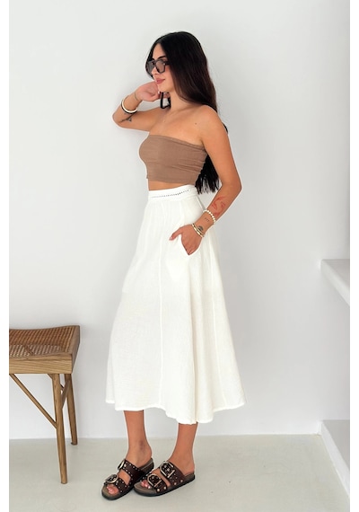 Asprin Fashion Beli Garnili Etek Beyaz Beyaz