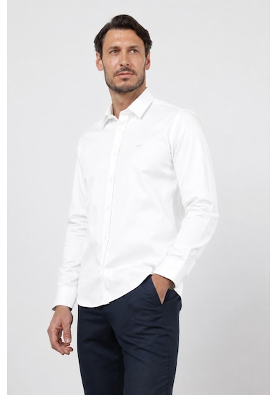 İmza Sert Yaka Uzun Kol Cepsiz Saten Slim Fit %100 Pamuk Gömlek 1004260424 Beyaz