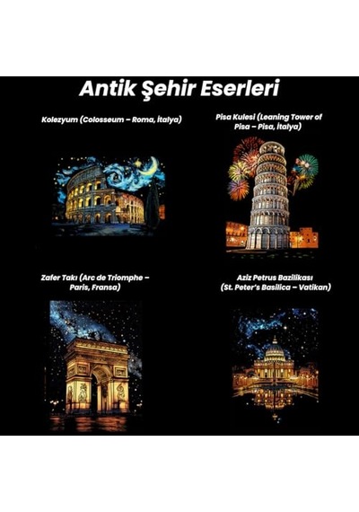 Scratch Art Kazıma Çizim Seti Antik Şehir Eserleri 4 Adet Ahşap Kalemli A3 Hobi & Sanat Tablosu