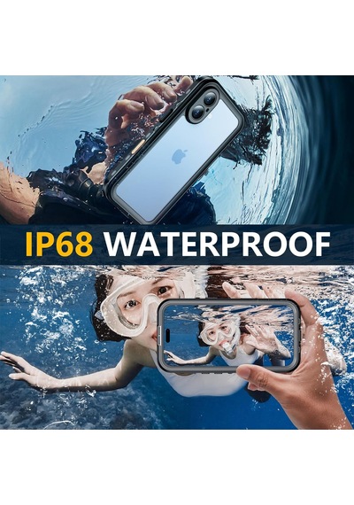 Apple Uyumlu iPhone 17 İle Uyumlu Kılıf Su Geçirmez 360 Derece Koruma Waterproof Telefon Kılıfı Siyah