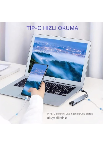 Macbook Ve Laptop Uyumlu Çok Fonksiyonlu Usb-c Dönüştürücü - Alüminyum Gövdeli Hub