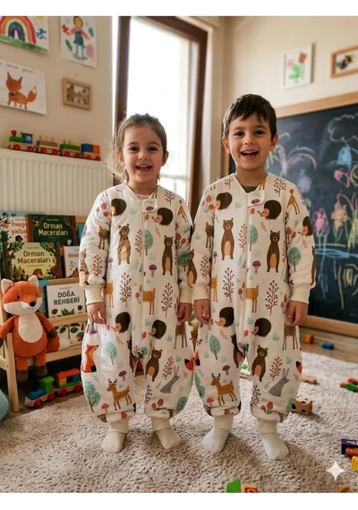 Xmlbayiciniz Kollu Elyaflı 2.5 Tog Uyku Tulumu, %100 Doğal Pamuk, Çift Kat Pazen, Unisex, 6-12 Ay, Çok Renkli