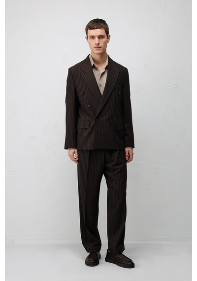 Antioch Relaxed Fit Çizgili Erkek Takım Elbise Kahve