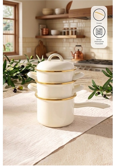 Emsan Retro Emaye 3'lü Midi Set 14 Cm Krem