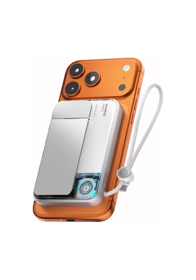 Sharge Icemag 3 Soğutucu Fanlı Standlı 10000 Mah Qi2 25w Magsafe Uyumlu Şeffaf Powerbank, Dahili Kablolu Hızlı Şarj Cihazı Beyaz
